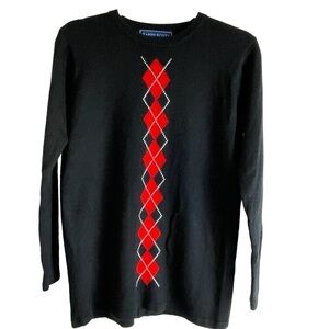 KAREN SCOTT WOMANS SWEATER SIZE S BLACK, RED & WHITE  DIAMOND PATTERN
